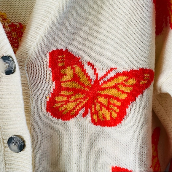 Runway 7 Cream Monarch Butterfly Oversized Boho Cottagecore Cardigan | Large - Picture 2 of 5